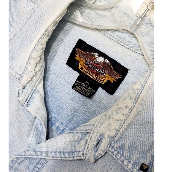 Harley Davidson Denim Sleeveless Distress Vest - Picture 2 of 5